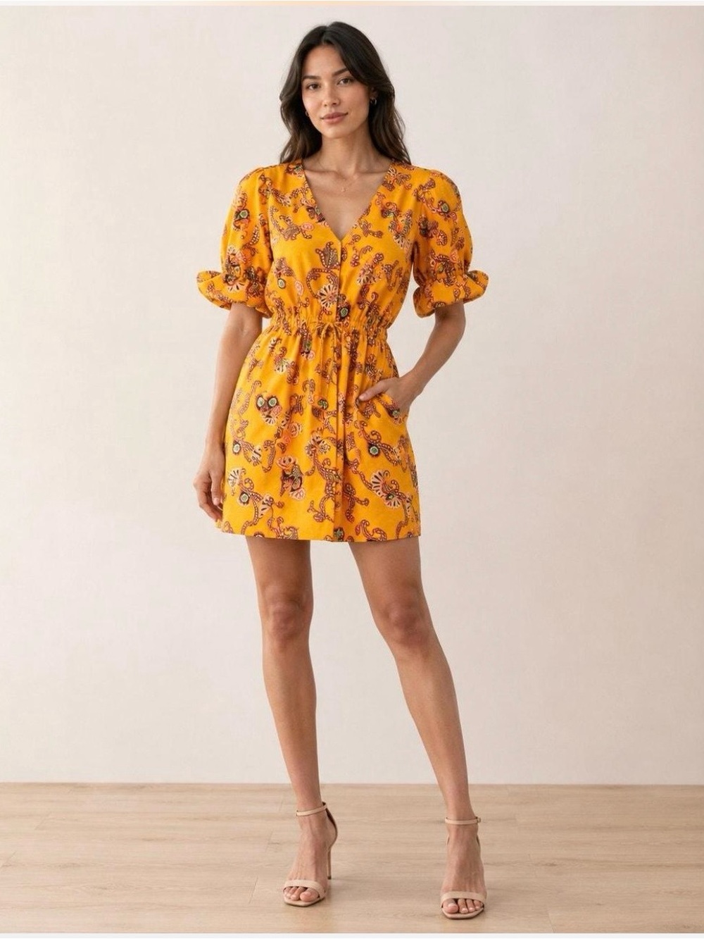 A.L.C. Mia Printed Puff Sleeve Cotton Mini Dress NWT Size 6